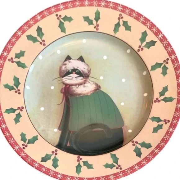 Oneida / Holiday Cats / Mix of 4 Stoneware Salad/ Dessert Plates in box - Picture 9 of 14